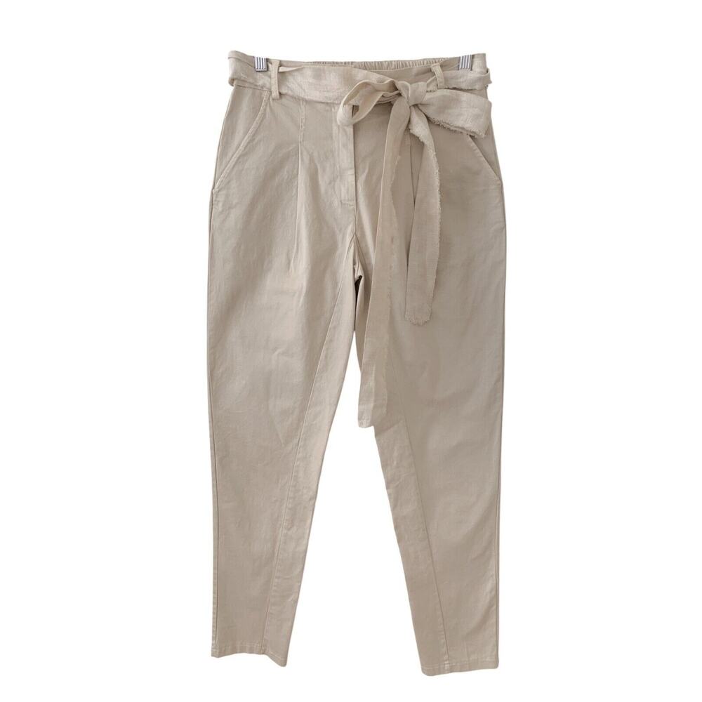 SANCTAMUERTE Khaki Cotton Tapered Tie Waist High Rise Pants Draco